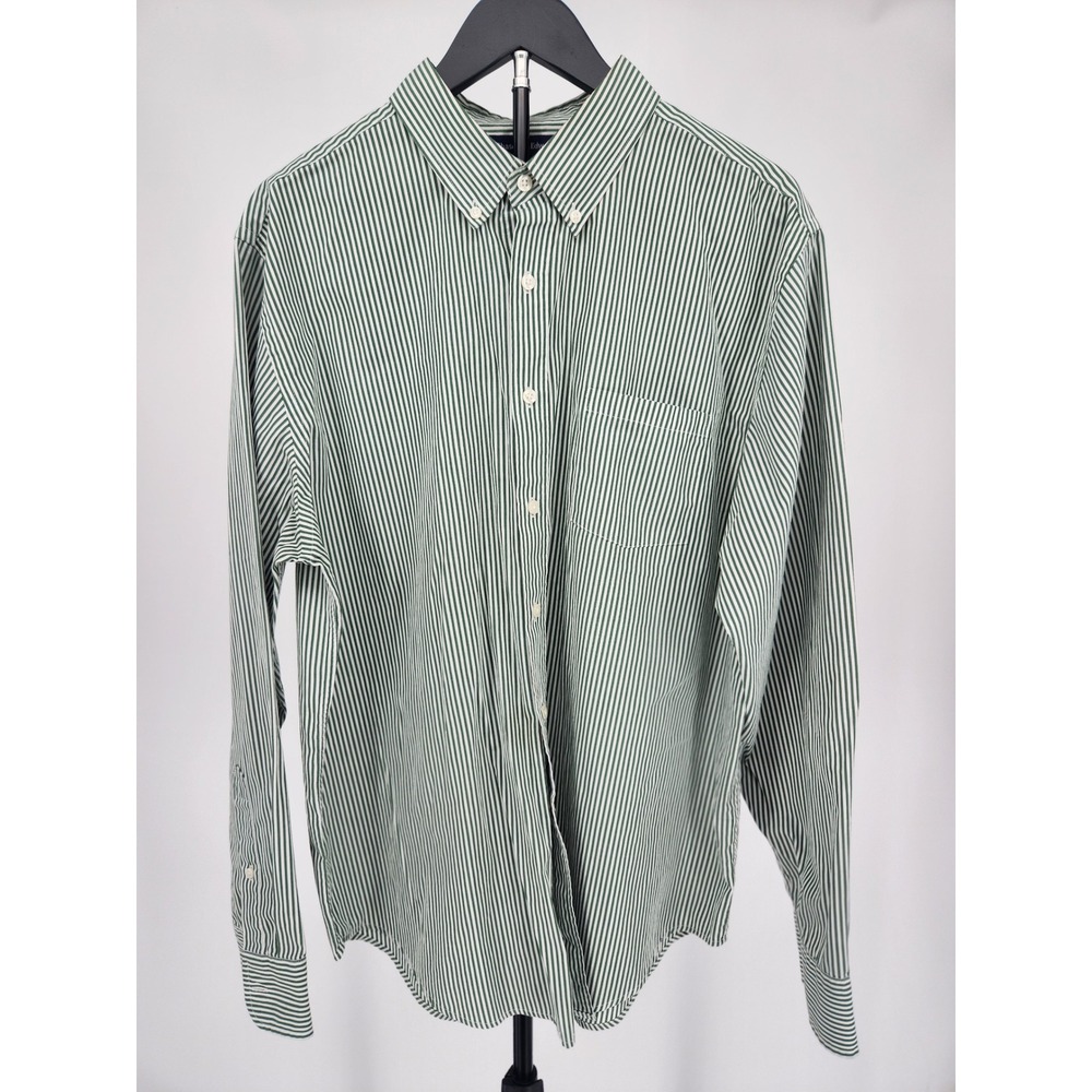 Chase Edward Golf Mens XL Green White Striped Button Down Shirt Long Sleeve